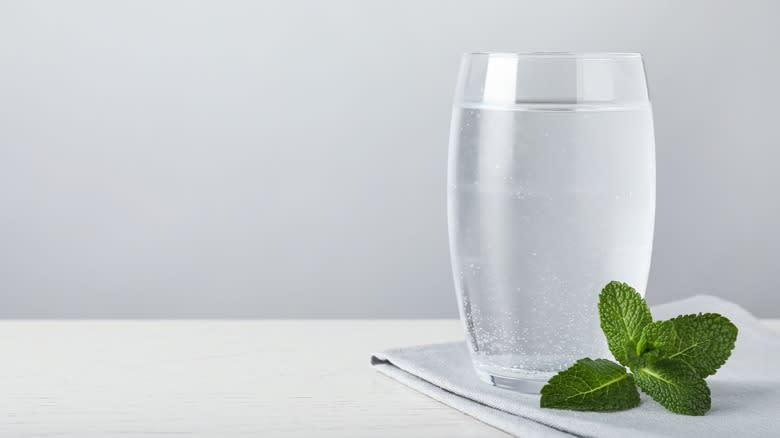 Glass of sparkling water mint