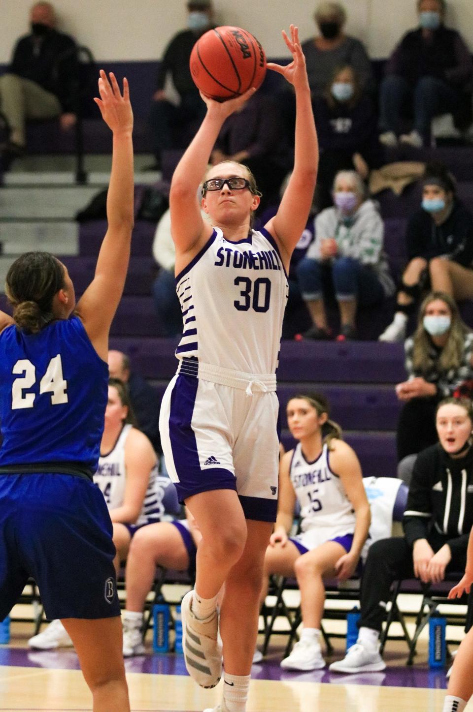 Kayla Raymond of Easton is one of the stars of the Stonehill College women's basketball team.