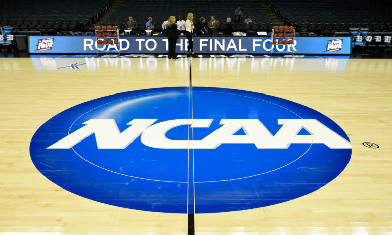 A general view of the NCAA logo at center court.