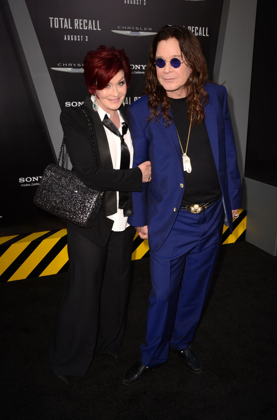 Ozzy Osbourne and Sharon Osbourne attend the Los Angeles premiere of "Total Recall" on August 1, 2012.