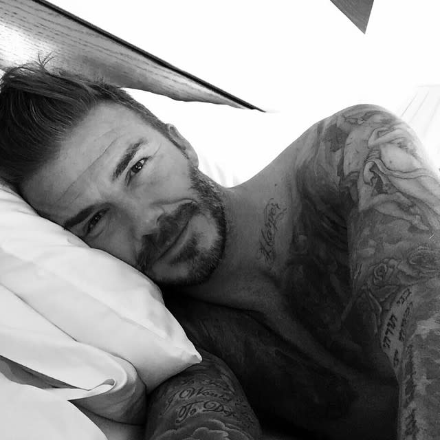 <strong>David Beckham</strong> has been on Instagram for one week and already has nearly six million followers. What took him so long to start posting? Who knows, but he’s here now and that’s what matters. Here are 11 things we learned about David Beckham via Insta so far: <strong> 1. He’s hot. </strong> We knew this, but his first Insta was a shirtless selfie, so it’s worth reiterating. <strong> 2. He knows how to use the past participle. </strong> Any guy who has good grammar = even hotter in our book. What we wouldn’t give to watch him diagram a sentence. Mmmm. <strong> 3. He loves a custom hashtag. </strong> #DB40 = David Beckham’s 40th Birthday, FYI. <strong> NEWS: The Spice Girls reunited for David Beckham’s 40th b’day!</strong> <strong> 4. He is a “Posh Spice doesn’t smile” truther. </strong> Just kidding. He probably has seen her smile before. Hopefully we’ll get that selfie soon. Meanwhile, No. 4, sub-point A: Becks and Victoria are very, very cute together. <strong> 5. He’ll give you squad envy. </strong> How do we get into this clique? <strong> 6. His dog is all of us:</strong> Also, we would follow @cocobeckham. Just putting that out there. <strong> 7. His #TBT game is strong. </strong> Sometimes we forget Beckham isn’t just an underwear model, and he actually used to be a professional soccer player. This was a nice reminder. We wouldn’t mind more underwear pictures on here though. <strong> NEWS: Brooklyn Beckham wonders if his dad is cooler than he is</strong> <strong> 8. His DILF game is on point. </strong> When he isn’t making our br/ovaries explode with adorable Instagrams like the one above, he’s being the dad we all hope to be and embarrassing his son for being less cool than he is. <strong> 9. And he’s not like a regular dad, he’s a cool dad. </strong> <strong> 10. He’s not above Instagramming “food porn.” </strong> Very 2013 of you, David Beckham. <strong> 11. And he’s not above Instagramming random crap that looks deep. </strong> So basically, he is exactly like the rest of us on Insta. Minus the super hot part. Speaking of, check out David Beckham’s hottest H&M underwear campaign yet: