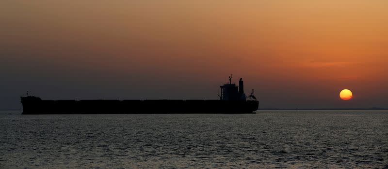 FILE PHOTO: An oil tanker sits anchored off the Fos-Lavera oil hub near Marseille