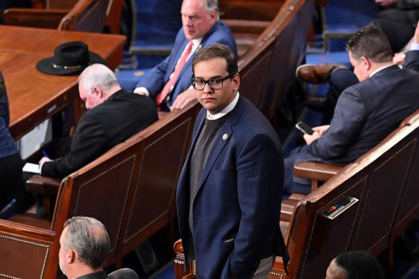 PHOTO: In this Jan. 5, 2023, file photo, Rep. George Santos looks on as the House of Representatives continues voting for new speaker at the U.S. Capitol, in Washington, D.C. (Mandel Ngan/AFP via Getty Images, FILE)