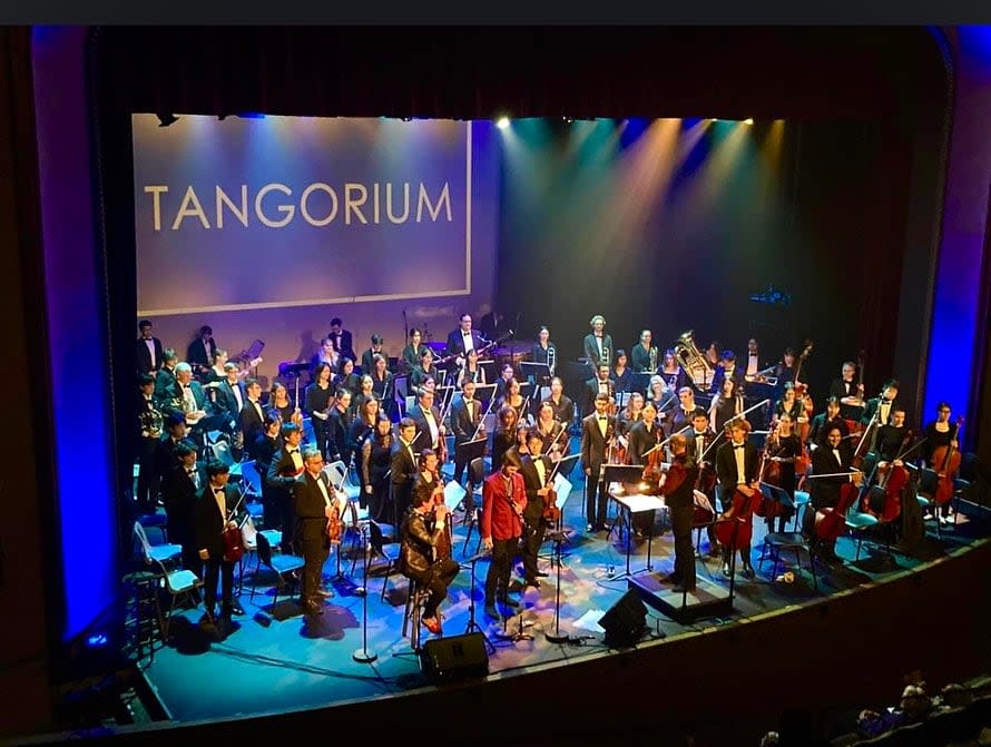 Musicians perform onstage as part of Tangorium, a multimedia show presented at the Brockville Concert Association in October. The concert association is entirely run by volunteers, and says it risked dissolving because of a lack of them. (Submitted by Samia O'Day - image credit)