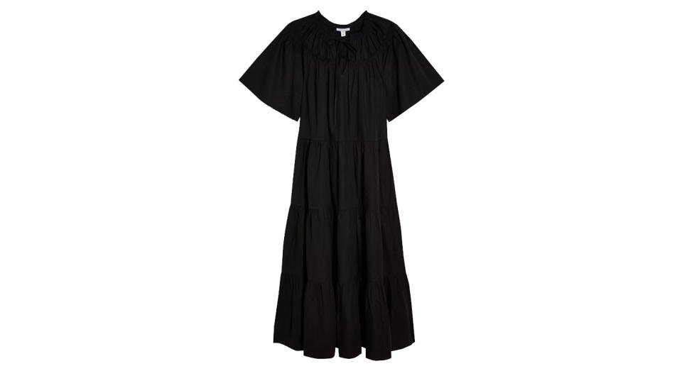 Black Poplin Smock Midi Dress 