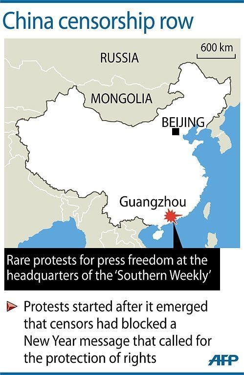 A graphic showing Guangzhou in China, where there have been rare protests in support of media freedom outside the offices of a newspaper at the centre of a censorship row