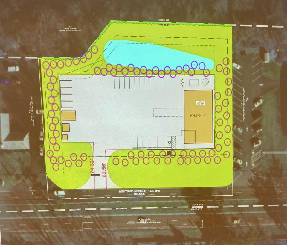 Site plan presented to the Bristol Township Council of the footprint of Elements Landscaping, which will be developed between two churches on the Levittown Parkway. The council approved the plan at its April 18, 2024 meeting.