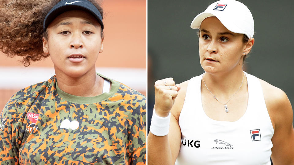 Naomi Osaka and Ash Barty, pictured here on the tennis court.