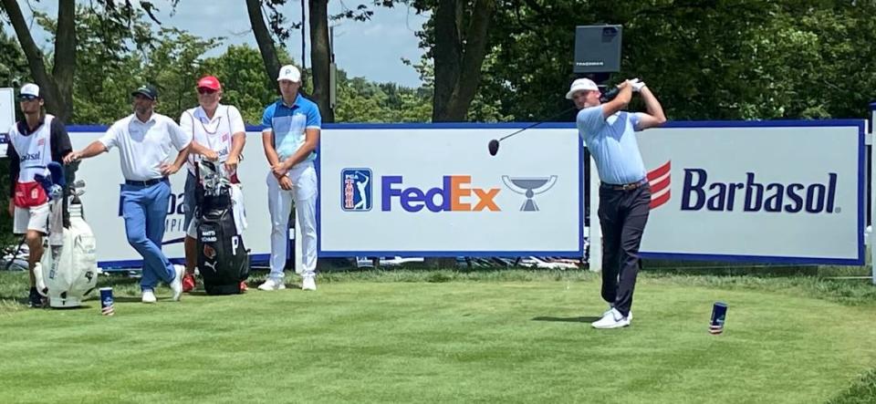 Former University of Kentucky golfer and current UK assistant coach Chip McDaniel tees off his opening round at Keene Trace Golf Club in Nicholasville on Thursday. McDaniel totaled a 145 (1 over par) for the first two rounds and missed the cut.