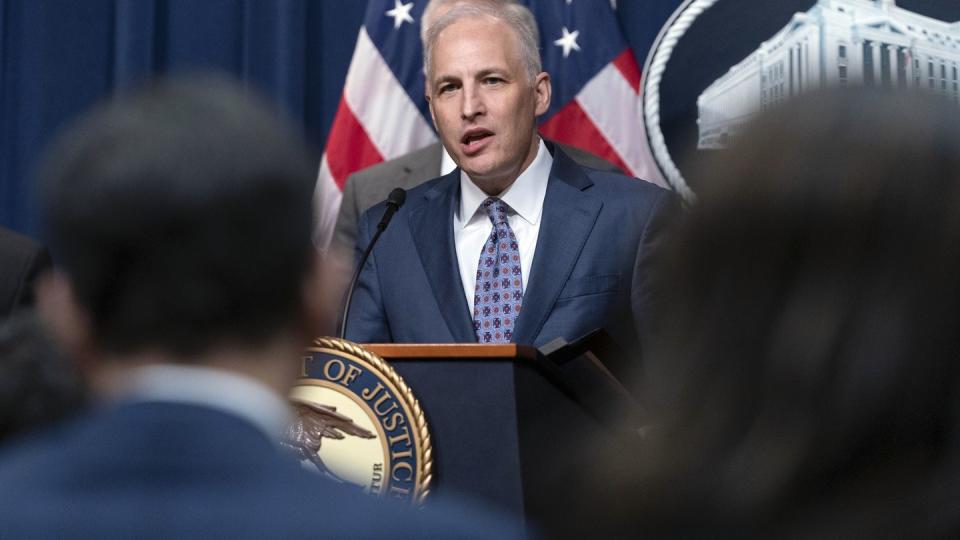 FILE - Assistant Attorney General Matthew Olsen of the Justice Department's National Security Division speaks during a news conference at the Department of Justice in Washington, May 16, 2023. With just seven weeks until the end of the year, the Biden administration is running out of time to win the reauthorization of a spy program it says is vital to preventing terrorism, catching spies and disrupting cyberattacks. The tool is called Section 702 of the Foreign Intelligence Surveillance Act. (AP Photo/Jose Luis Magana, File)