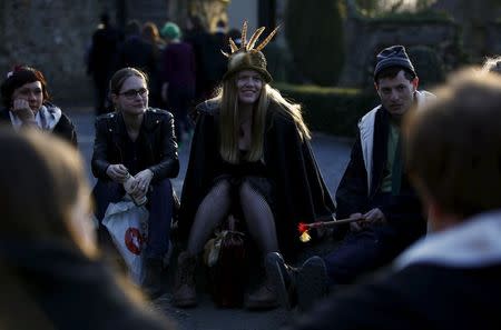 Participants smile as they take part in workshop before the role play event at Czocha Castle in Sucha, west southern Poland April 9, 2015. REUTERS/Kacper Pempel