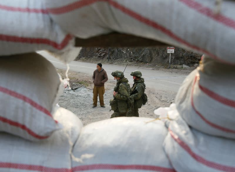 Russian peacekeepers are seen at Dadivank monastery in Kalbajar district