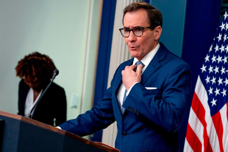 PHOTO: White House national security communications adviser John Kirby speaks at a press briefing at the White House in Washington, March 1, 2024. (Andrew Harnik/AP)