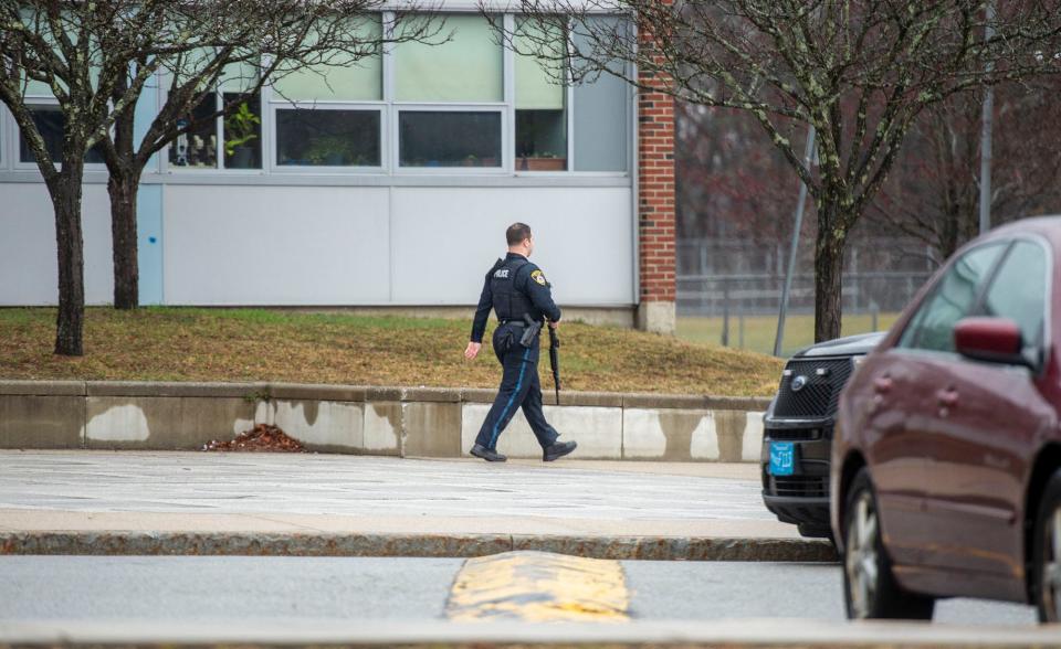 Police responded late Tuesday morning to Framingham High School after receiving a call announcing a threat, March 28, 2023.