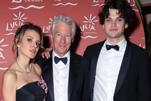 <p>Dave Benett/Getty</p> Alejandra Silva, Richard Gere and Homer James Jigme Gere in Cannes 2024