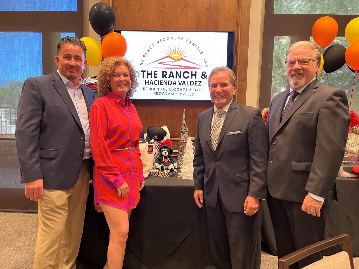 Vice President Rodney Miker, Mallory Grimes, President and CEO Rick Mesa, Board Chairman Mitch Epstein pose at The Ranch Recovery Centers' 19th annual benefit on Nov. 20, 2023.