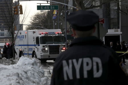 A New York City Police Bomb Squad vehicle arrives outside 809 First Avenue in the Manhattan borough of New York City, January 26, 2016. REUTERS/Mike Segar