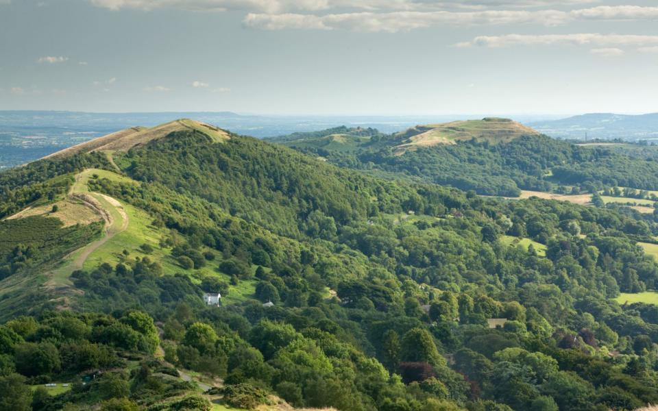 View looking south along the Malvern Hills towards Herefordshire