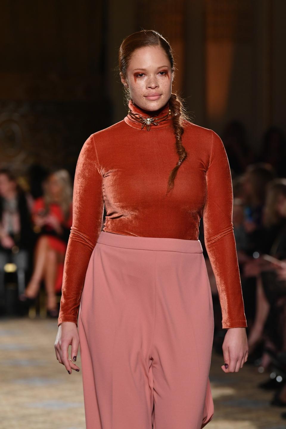 A soft and sophisticated look for this beautiful curvy model at Christian Siriano.