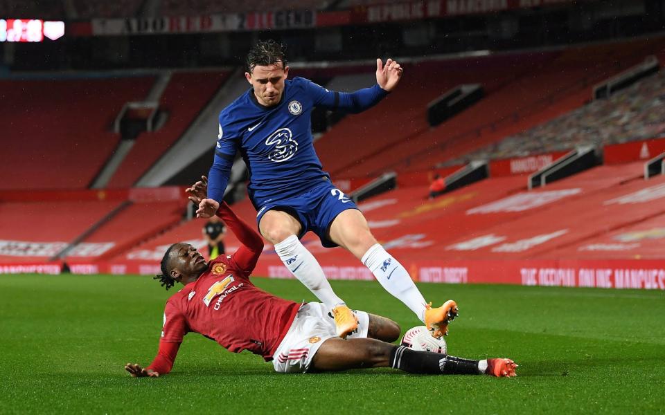 Entertainment was at a premium during Chelsea's 0-0 draw at a very wet Manchester United - Aaron Wan-Bissaka managed to impress with a solid defensive display  - PA