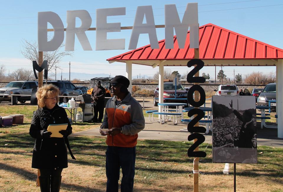 Alamogordo Mayor Susan Payne reads a proclamation at the Alamogordo Martin Luther King, Jr. March on January 15, 2022 declaring Monday, January 17, 2022 as Martin Luther King, Jr. Day.