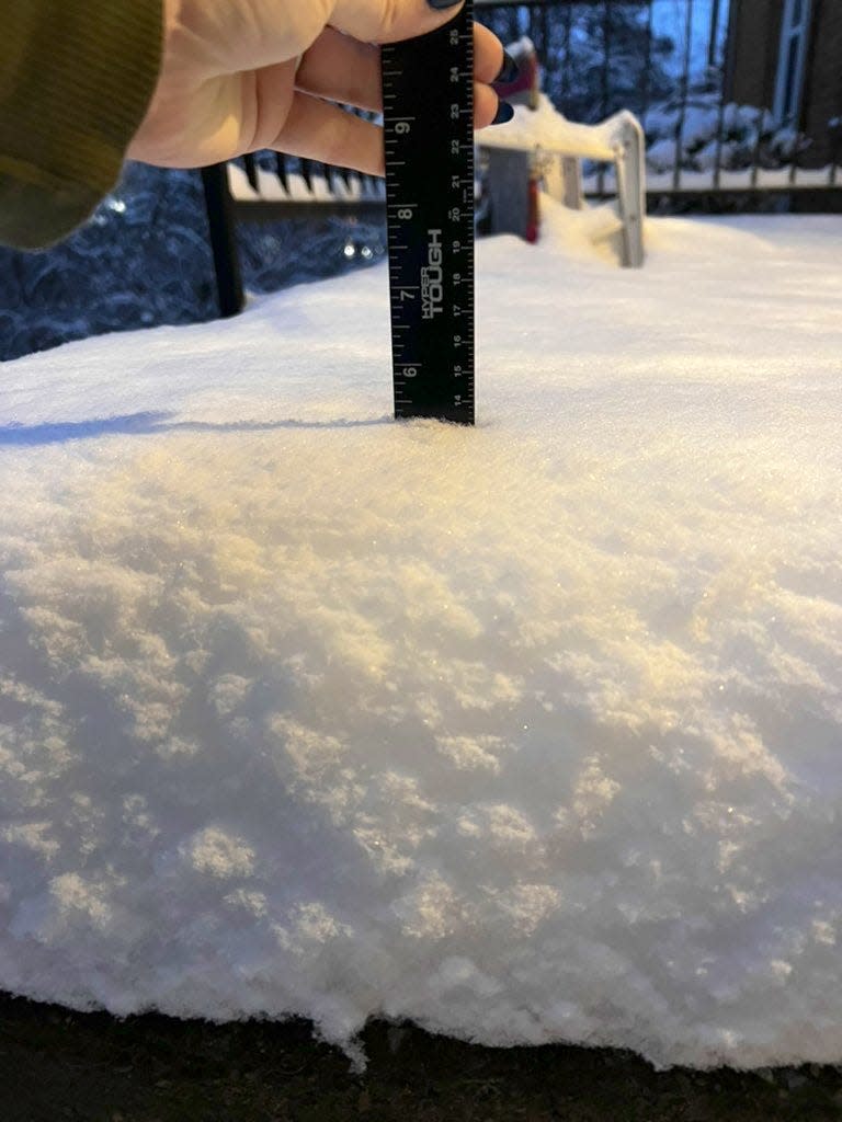 How much snow fell in Nashville, Middle Tennessee Sunday night into Monday?