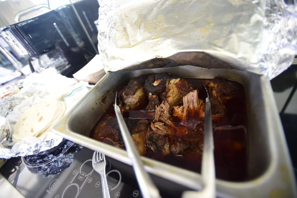 Carnitas in a dish inside a pod structure at Fourth Street and Water Street in downtown Port Huron on Friday, May 13, 2022.