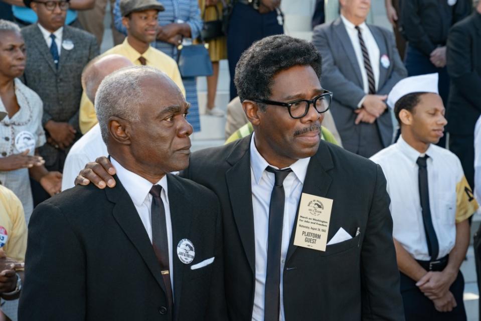 Rustin. (L to R) Glynn Turman as A Philip Randolph and Colman Domingo as Bayard Rustin in Rustin. Cr. David Lee/Netflix © 2022