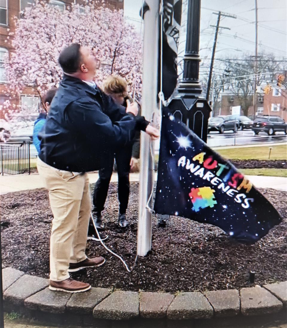 Autism Awareness Month in April was highlighted in Little Falls during the annual raising of the autism flag in front of the municipal building on April 1.