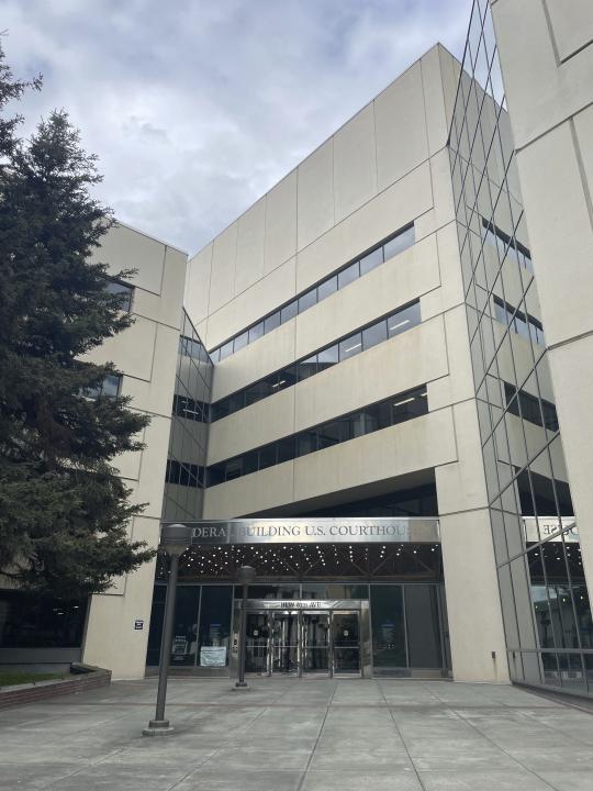 The James M. Fitzgerald U.S. Courthouse and Federal Building in downtown Anchorage, Alaska, is pictured Wednesday, July 10, 2024. U.S. District Court Judge Joshua Kindred of Alaska has resigned and could face impeachment after having an inappropriate sexual relationship with a clerk who later became an assistant U.S. Attorney and then repeatedly lying about it to investigators, a judicial investigation found. (AP Photo/Mark Thiessen)