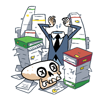 6. Office skeleton swamped with work