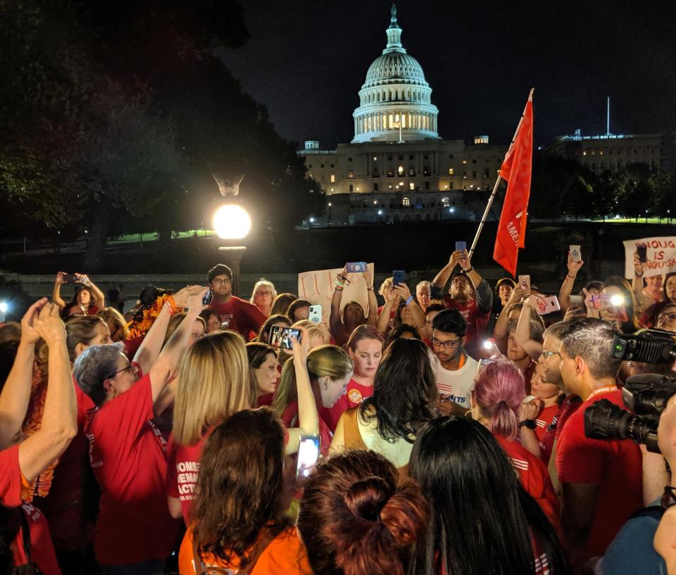 In wake of El Paso shooting, gun control advocates, in Washington for a conference, marched to the White House, then toward the Capitol to urge action on a House-passed background check measure. (Photo: Clarence Williams/The Washington Post via Getty Images)