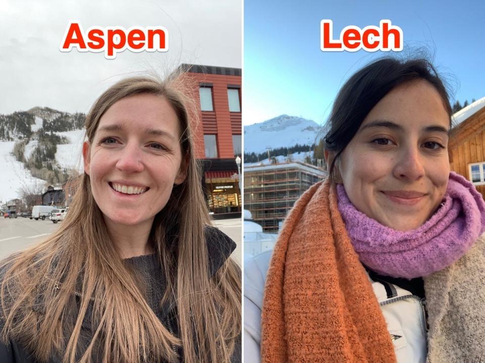 Monica, left, in Aspen; Maria, right, in Lech.