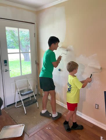 <p>Courtesy Heather Beck</p> Abel Beck and his 13-year-old brother Hayden working on their family's DIY home renovation