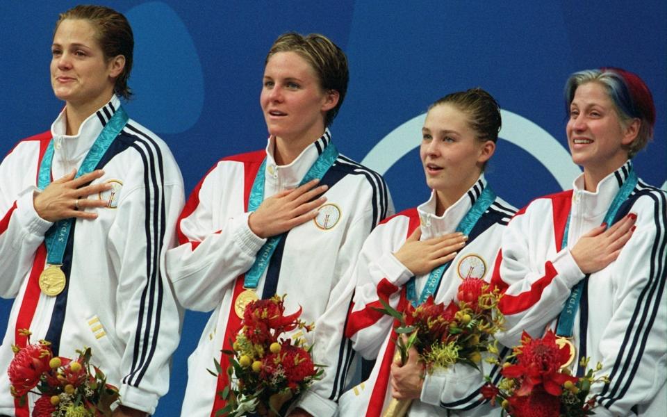 Dara Torres (far left) US 4x100m medley relay team back at 2000 Sydney Olympics - EPA