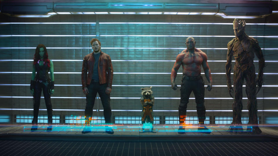 GUARDIANS OF THE GALAXY (2014) ZOE SALDANA CHRIS PRATT ROCKET RACCOON DAVE BAUTISTA GROOT JAMES GUNN (DIR) MOVIESTORE