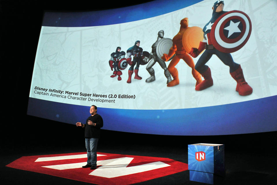 Marvel Chief Creative Officer Joe Quesada speaks at Disney Infinity 2.0 launch at Pacific Theatres Cinerama Dome on Wednesday, April 30, 2014 in the Hollywood section of Los Angeles. (Photo by Katy Winn/Invision/AP)