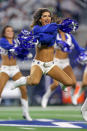 <p>The Dallas Cowboys Cheerleaders perform during the NFC wildcard playoff game between the Seattle Seahawks and Dallas Cowboys on January 5, 2019 at AT&T Stadium in Arlington, TX. (Photo by Andrew Dieb/Icon Sportswire) </p>