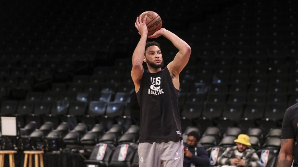 Brooklyn Nets guard Ben Simmons (10) takes warmups prior to the game against the Indiana Pacers at Barclays Center.