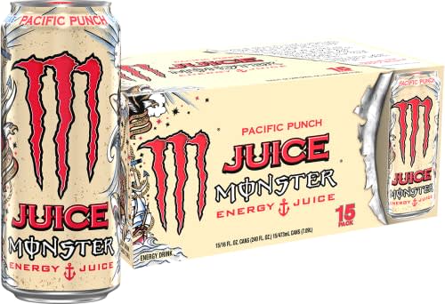 Juice Monster Pacific Punch, Energy + Juice, Energy Drink, 16 Ounce (Pack of 15)