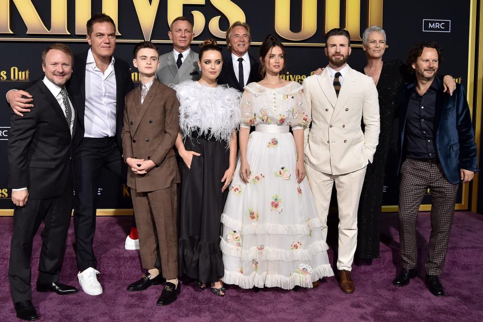 Rian Johnson, Michael Shannon, Jaeden Martell, Daniel Craig, Katherine Langford, Don Johnson, Ana de Armas, Chris Evans, Jamie Lee Curtis, and Ram Bergman