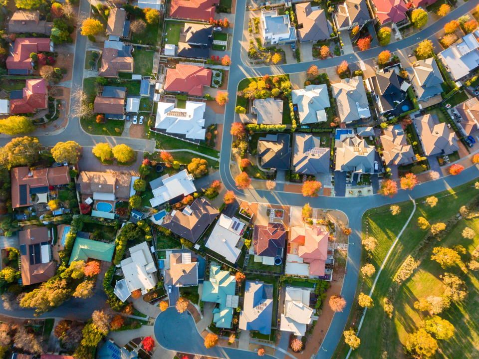 Typical Australian suburb from above in autumn