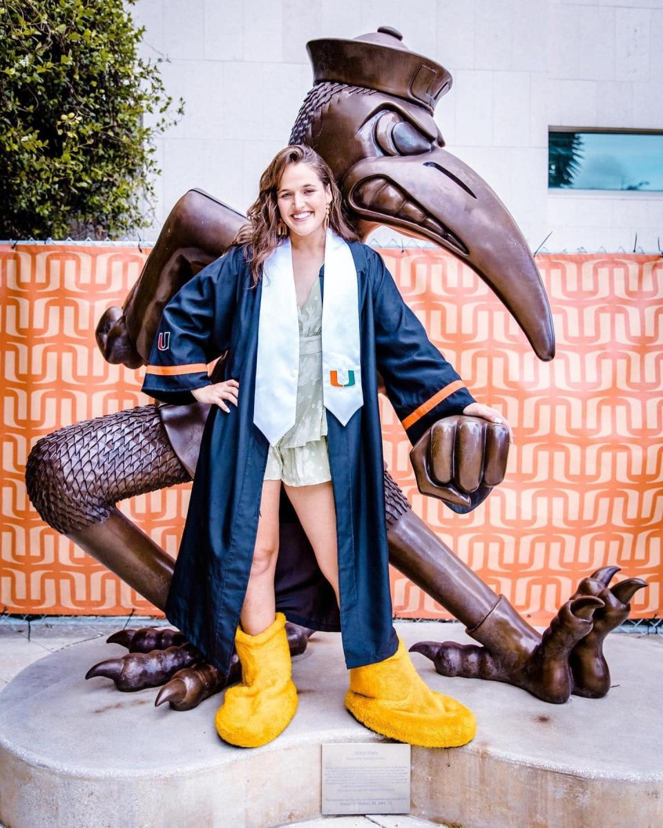 Madison Clinger, a Fort Myers native and Bishop Verot High graduate, was recently revealed as the first female student to portray the University of Miami's mascot, Sebastian the Ibis, in more than 40 years.