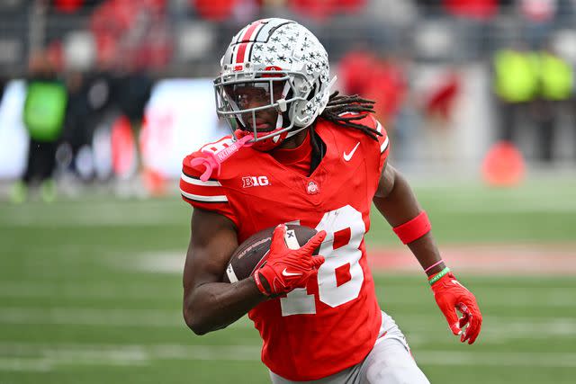 <p>Ben Jackson/Getty</p> Marvin Harrison Jr. of Ohio State