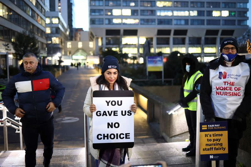 Nurses strike outside St Thomas' Hospital in London