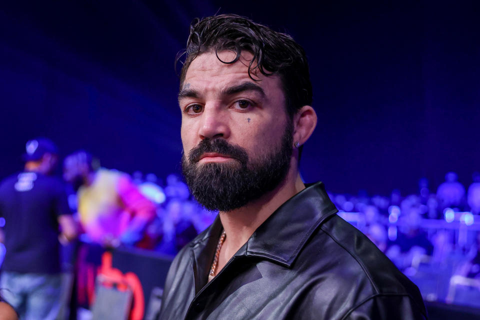 ORLANDO, FL - NOVEMBER 03: BKFC Middleweight Champion Mike Perry is seen in the VIP seating during the Bare Knuckle Fighting Championship event at the Orange County Convention Center on November 3, 2023 in Orlando, Florida. (Photo by Alex Menendez/Getty Images)