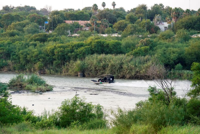 Border Patrol agents patrol the Rio Grande in Laredo, Texas