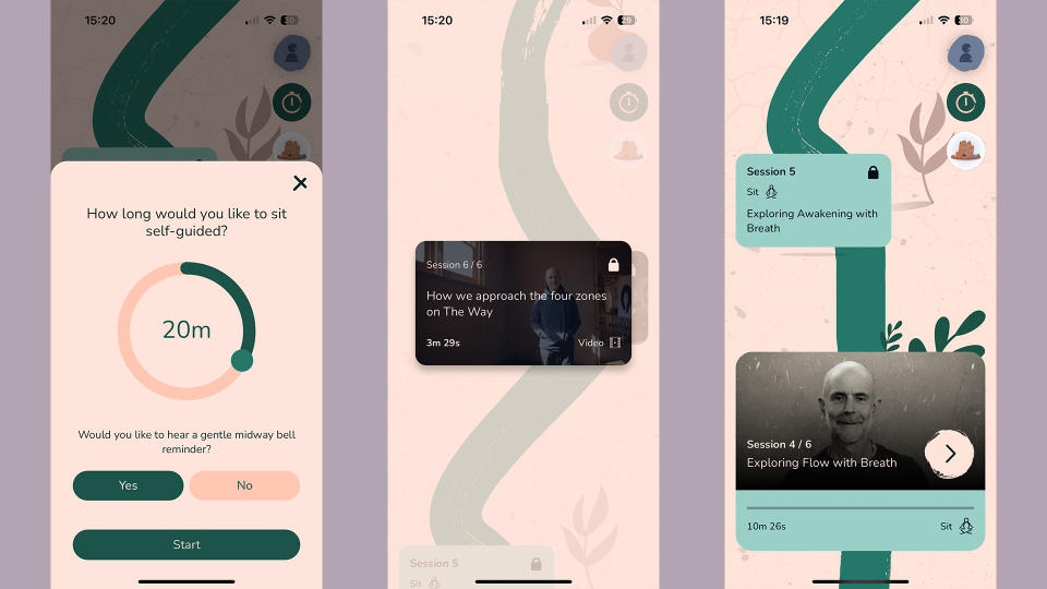 A selection of screenshots from The Way meditation app