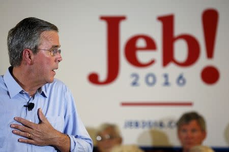 U.S. Republican presidential candidate Jeb Bush answers a question from the audience during a campaign town hall meeting in Laconia, New Hampshire September 3, 2015. REUTERS/Brian Snyder