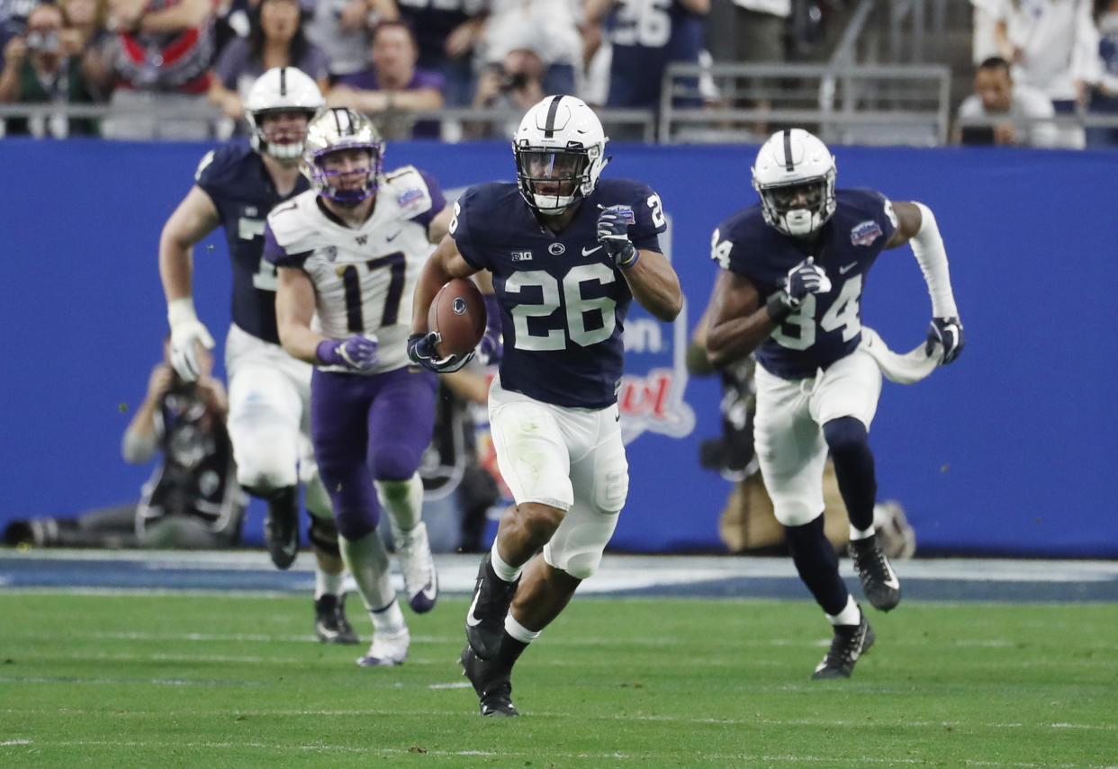 Penn State running back Saquon Barkley could be a rookie fantasy sensation. (AP Photo/Rick Scuteri)